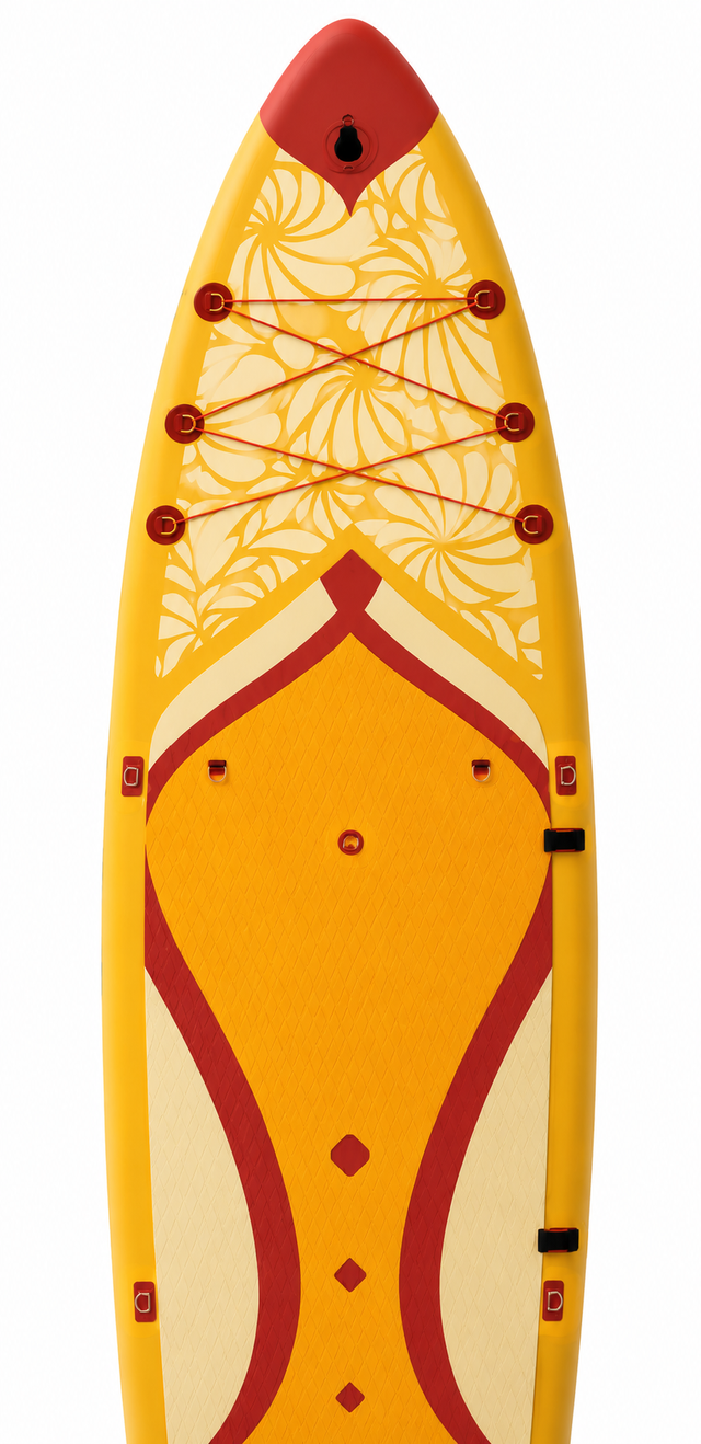 Premium Golden Orange 11'6" Hybrid Inflatable Paddleboard & Kayak – Ultra-Wide Family Cruiser with 5-Fin Tracking System