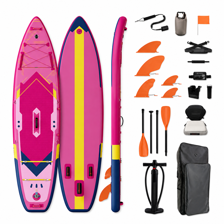Premium 11'6" Tandem Kayak-Hybrid Inflatable SUP – 89cm Ultra-Wide Heavy-Duty Family Explorer with 5-Fin Matrix, Rigid Inflatable Seat & 10L Dry Bag