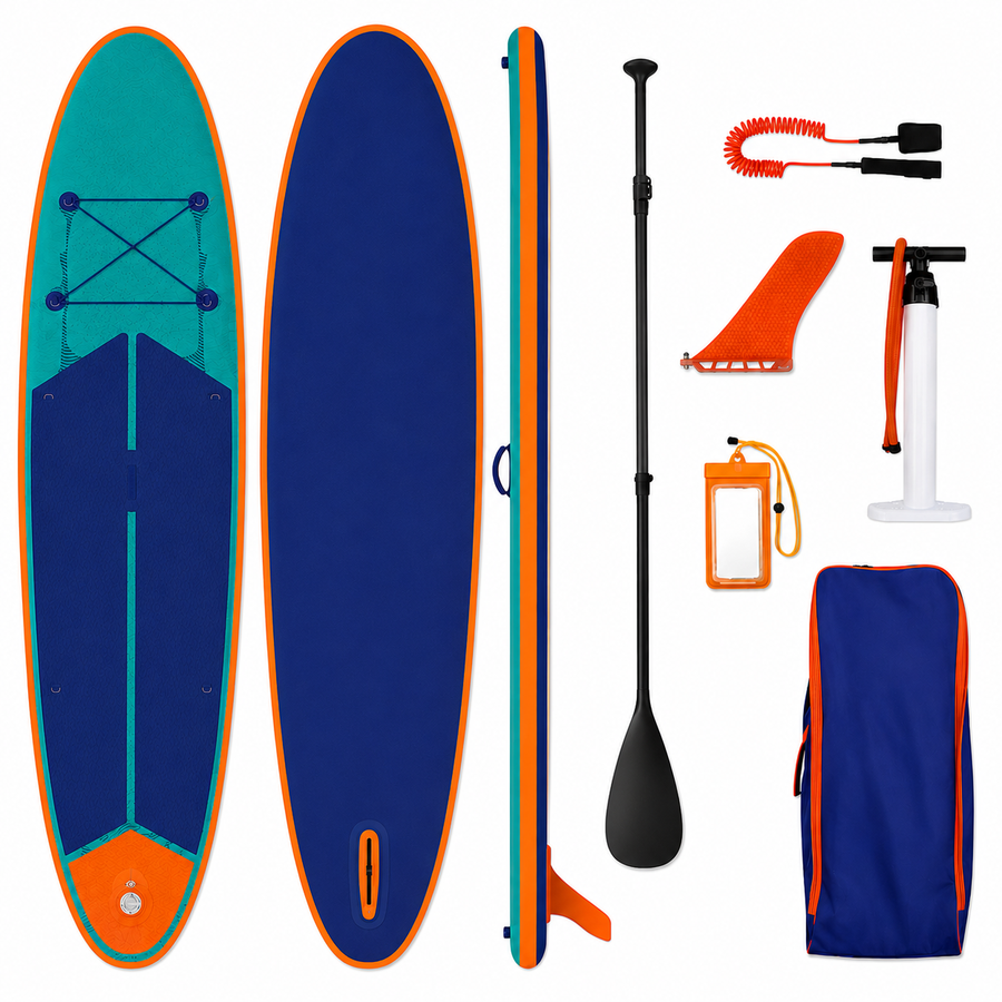 Premium 10'6" Lightweight Low-Profile Inflatable SUP – 12cm Anti-Wind Double-Layer Fusion Board with Carbon-Nylon Paddle & Wheeled Travel Backpack