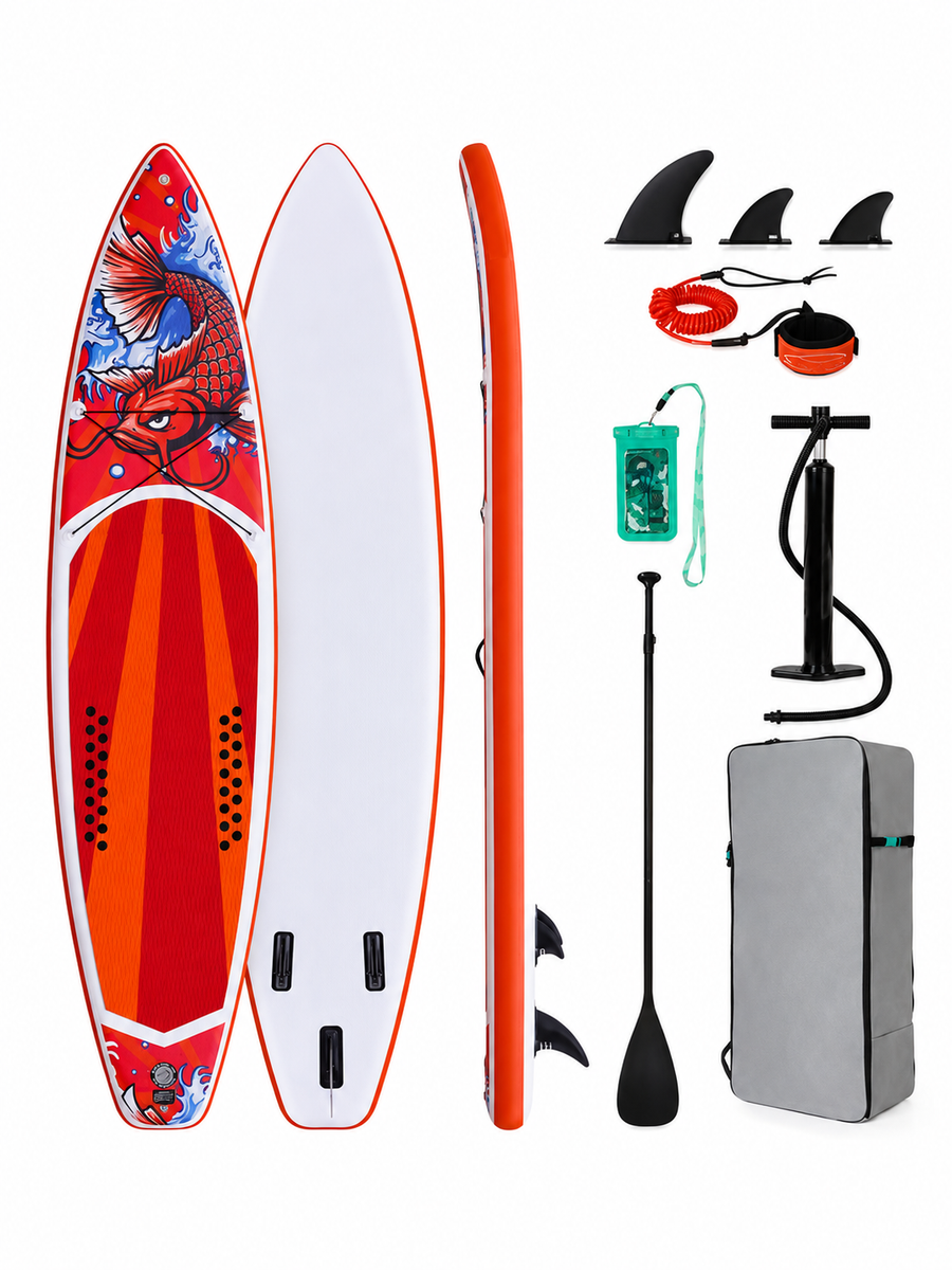 Premium 11'6" Universal Touring Inflatable SUP – 84cm Wide Lightweight Single-Layer Fusion Board with Reinforced Armor Rails, 3-Fin Setup & Aluminum Paddle Bundle